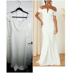 Loveliest Aura White Off-the-Shoulder Mermaid Maxi Dress XXS NWOT No Size Tag